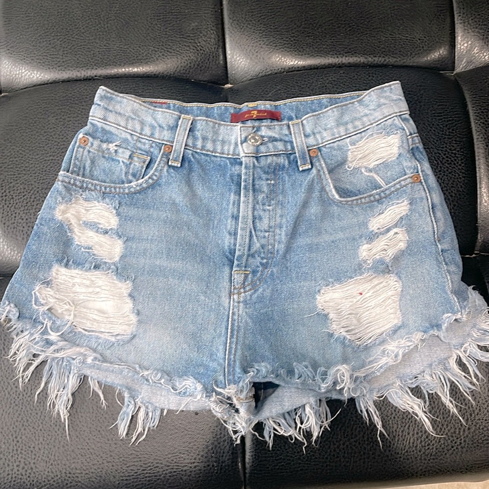 7 For All Mankind Light Blue Distressed Jean Shorts